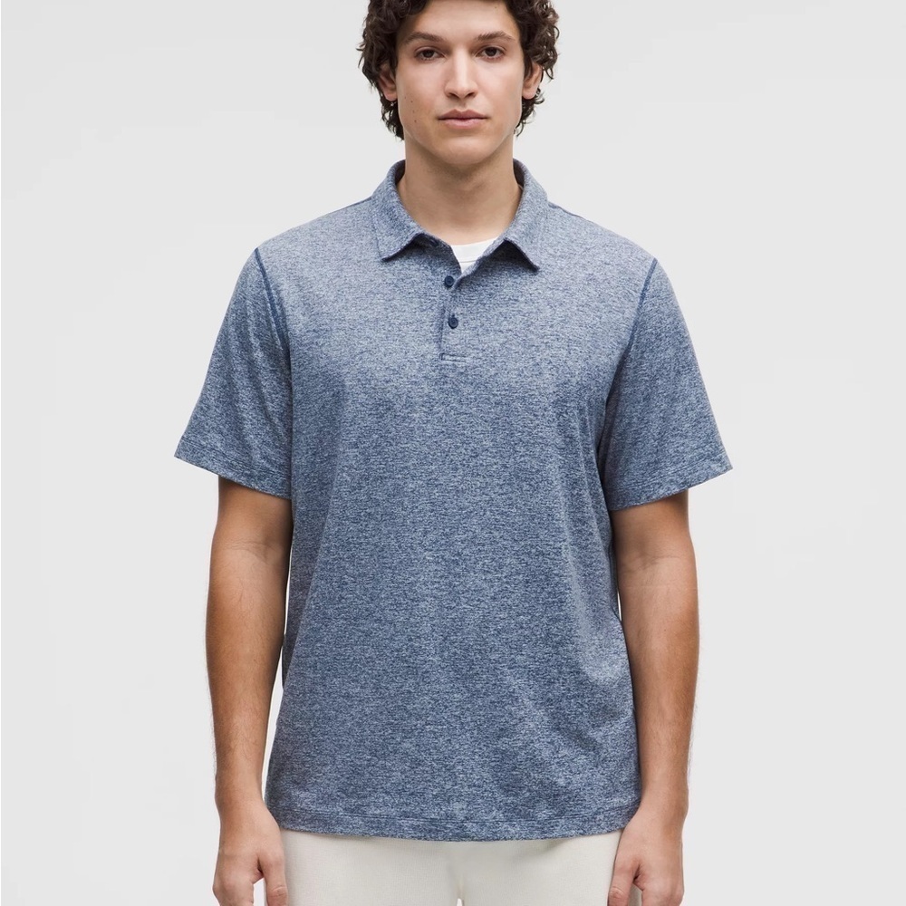 Theory Blue Bron Striped Cotton Soft Polo M